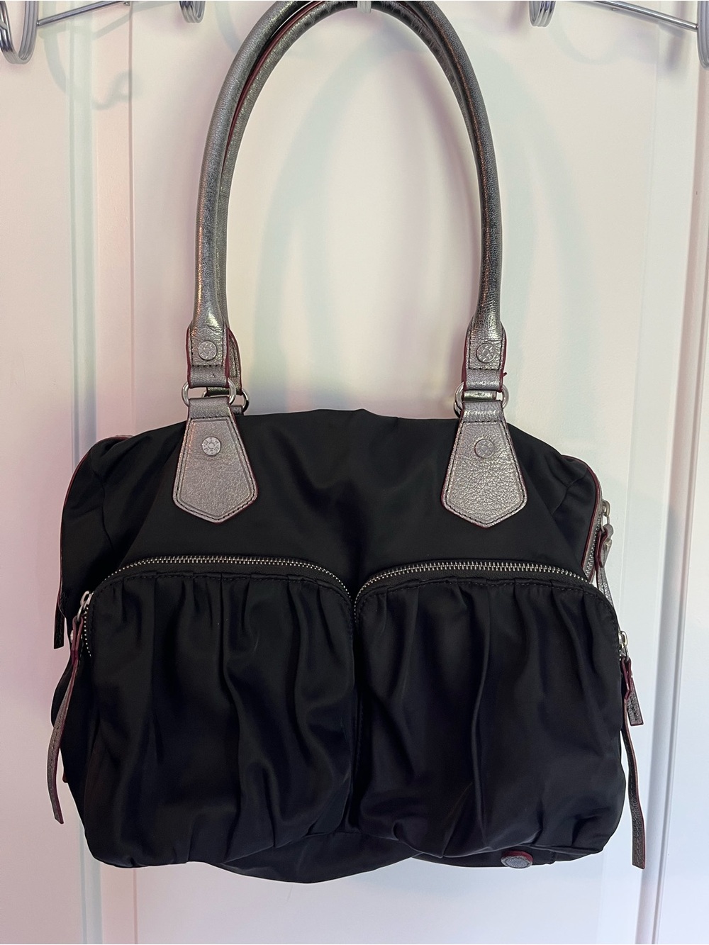 MZ Wallace Black Shoulder Bag with Silver Metallic Handles